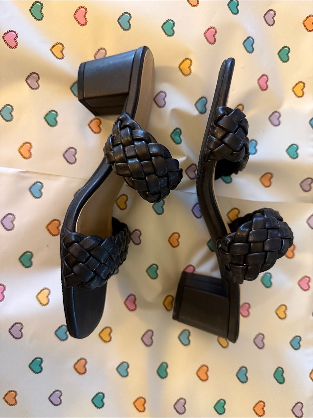 Braided Double-Strap Block Heel Sandals - Black